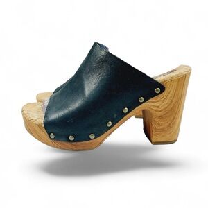 Kork Ease Danika Black Leather Block Heel Mule Clogs Size 9
